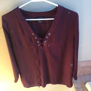 Maroon Silk Long Sleeve Shirt